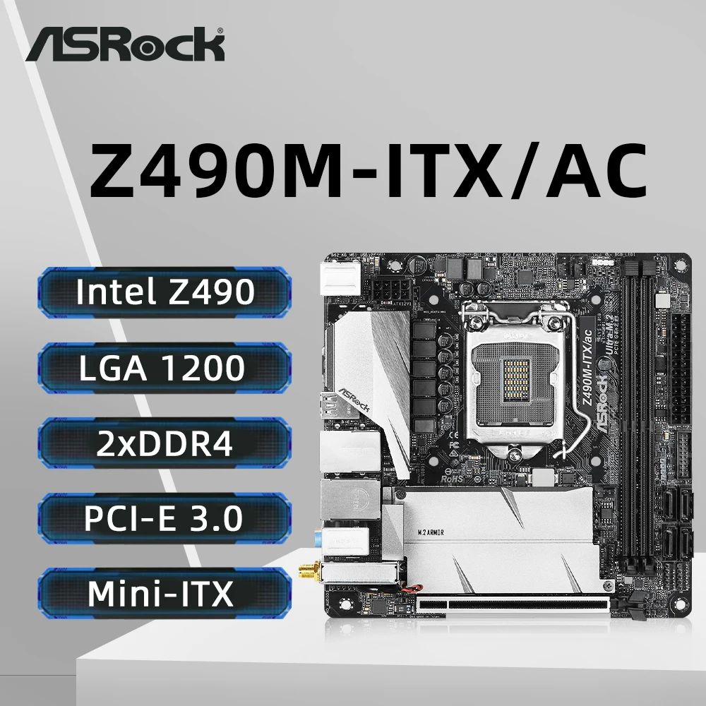 ASRock Z490M-ITX/ac 마더보드 LGA1200 지지대 i9-10900K i7-10700 i5-10600KF i5-10400F i5 10400F CPU DDR4 4400MHz NVME M.2 HDMI 내돈내산