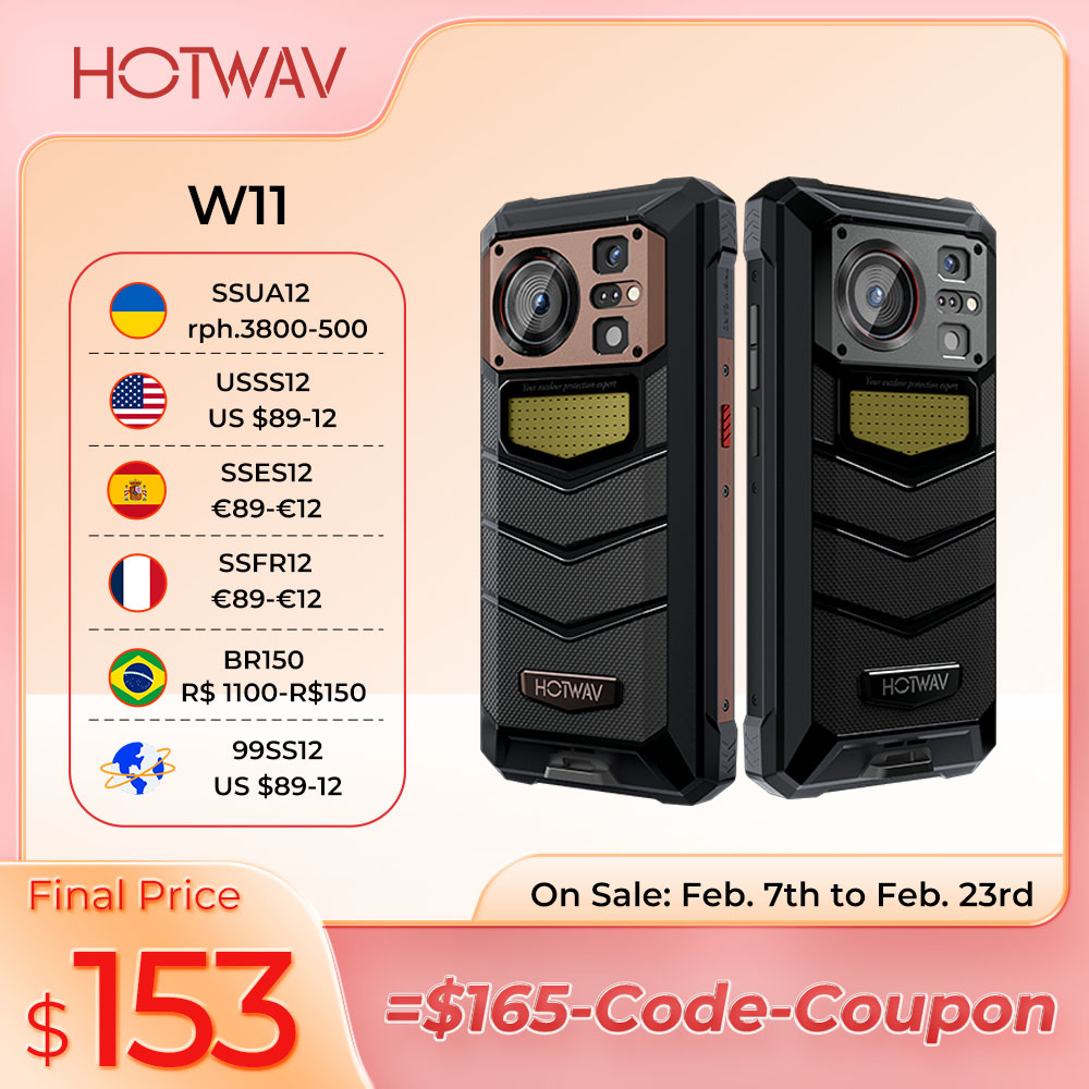 새로운 HOTWAV W11 견고한 스마트폰 6.6인치 FHD+ 24MP 나이트 비전 6GB+256GB 20800mAh 280LM 손전등 33W 고속 충전 핸드폰 선물추천