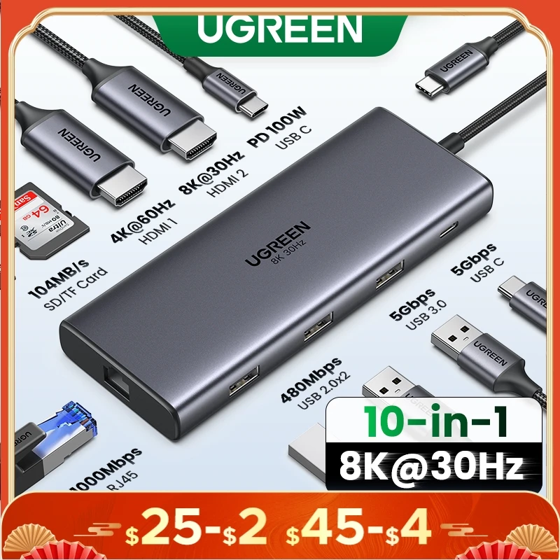 UGREEN USB 허브 C 허브 HDMI 어댑터 4K USB C to USB 3.0 100W Dock for MacBook Pro 액세서리 USB-C 유형 C 3.1 분배기 USB C 허브 할인이벤트